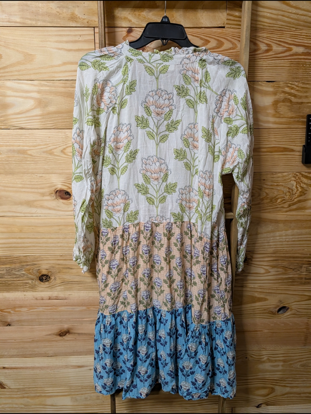 Roller Rabbit Floral Patchwork Midi Dress in White, Blue, Green, Tan - Picture 4 of 4